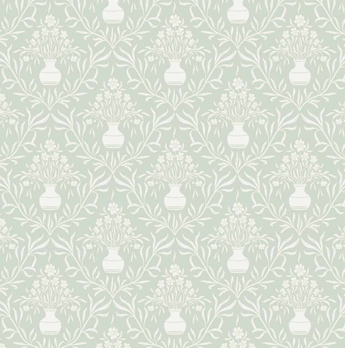 Adela Grey and White Floral Transitional Wallpaper