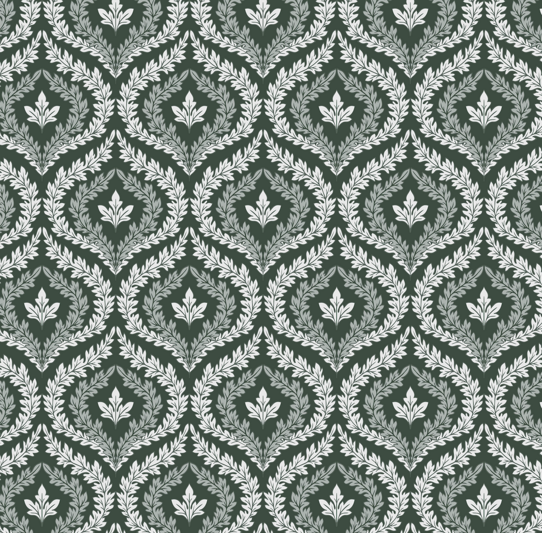 Harrison Geometric Wallpaper - Dark-Green & White Vintage Style