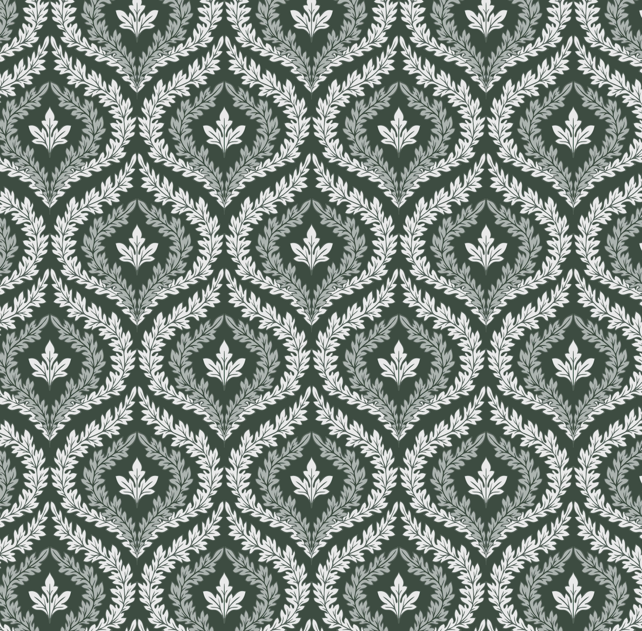 Harrison Geometric Wallpaper - Dark-Green & White Vintage Style