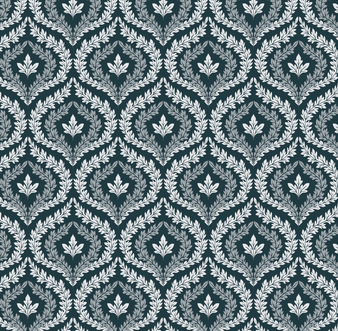 Harrison Geometric Wallpaper - Dark-Green & White Vintage Style