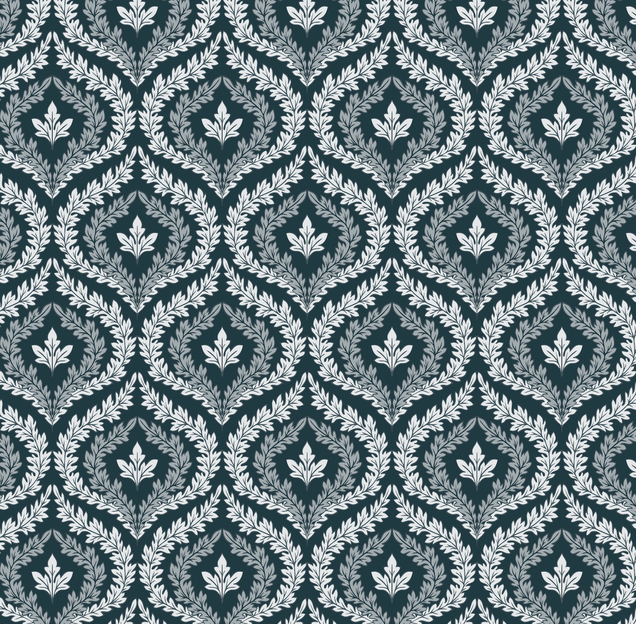 Harrison Geometric Wallpaper - Dark-Green & White Vintage Style