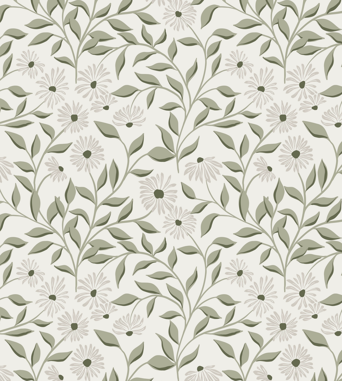 Adrian Floral Wallpaper - Sage Green, Cream & Muted Orange