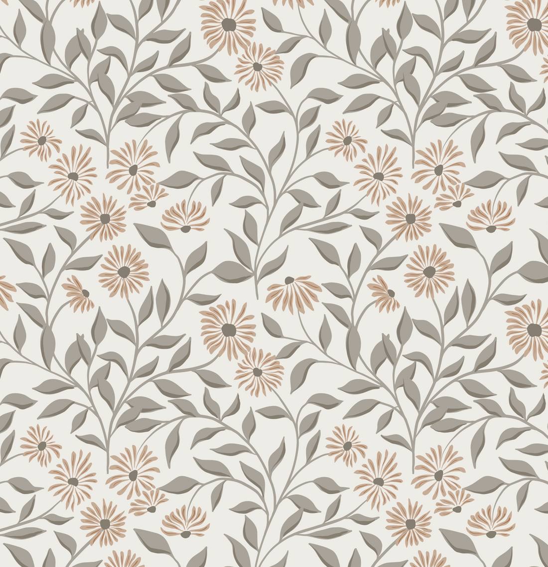 Adrian Floral Wallpaper - Sage Green, Cream & Muted Orange