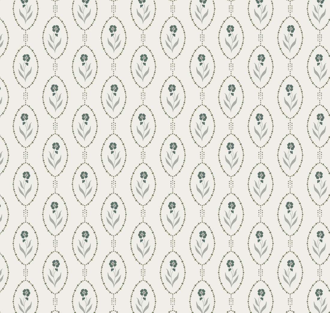 Isabella Floral Wallpaper - White, Brown & Taupe Vintage Style