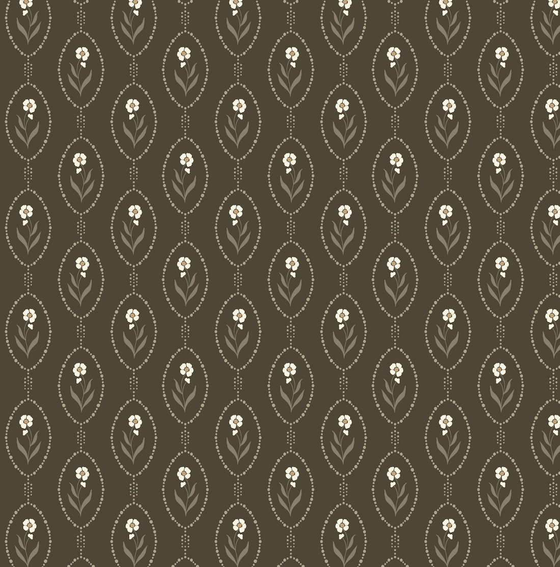 Isabella Floral Wallpaper - White, Brown & Taupe Vintage Style
