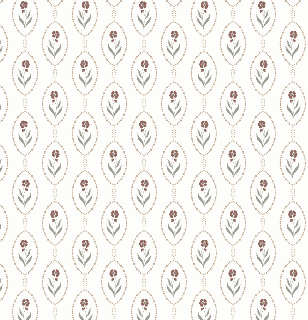 Isabella Floral Wallpaper - White, Brown & Taupe Vintage Style