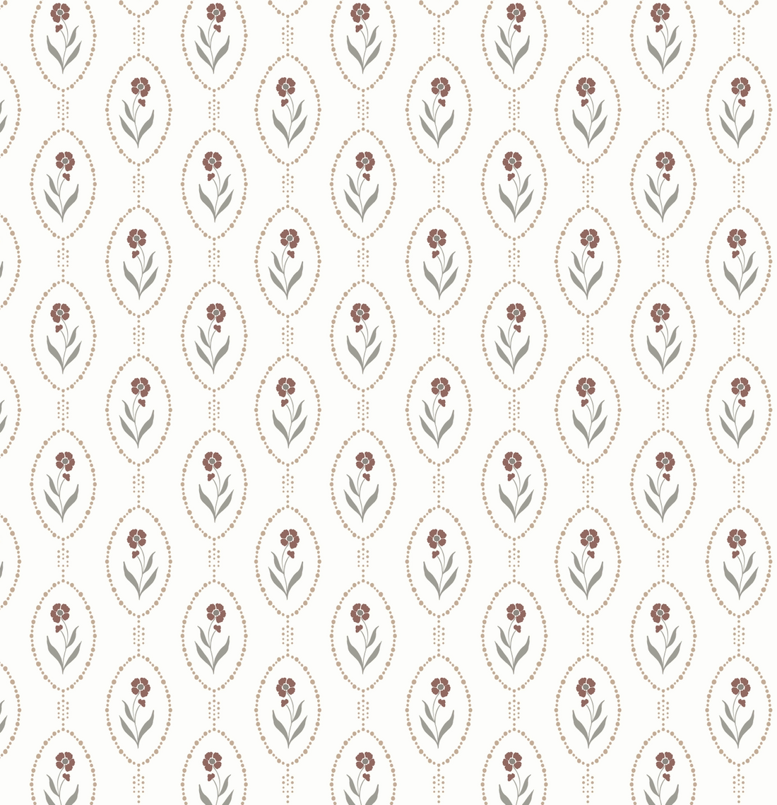 Isabella Floral Wallpaper - White, Brown & Taupe Vintage Style