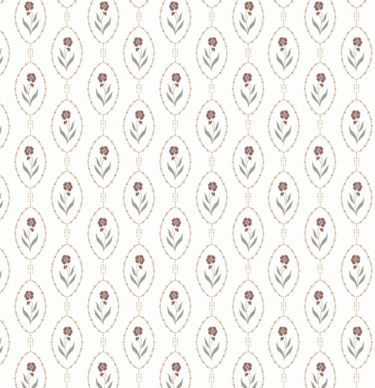 Isabella Floral Wallpaper - White, Brown & Taupe Vintage Style
