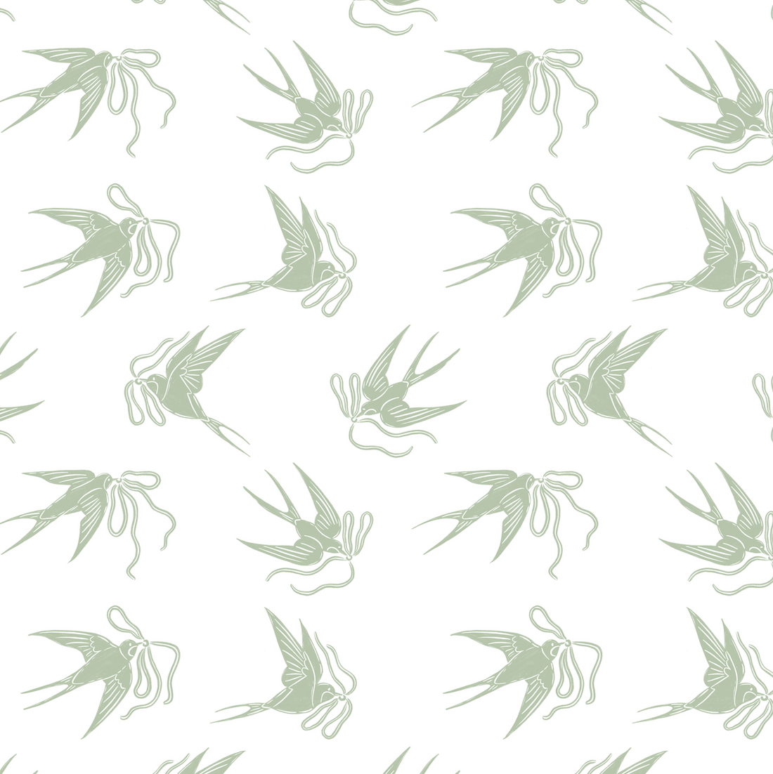 Sloane Floral Wallpaper in Soft Pastel Blue-Grey and Sage-Green
