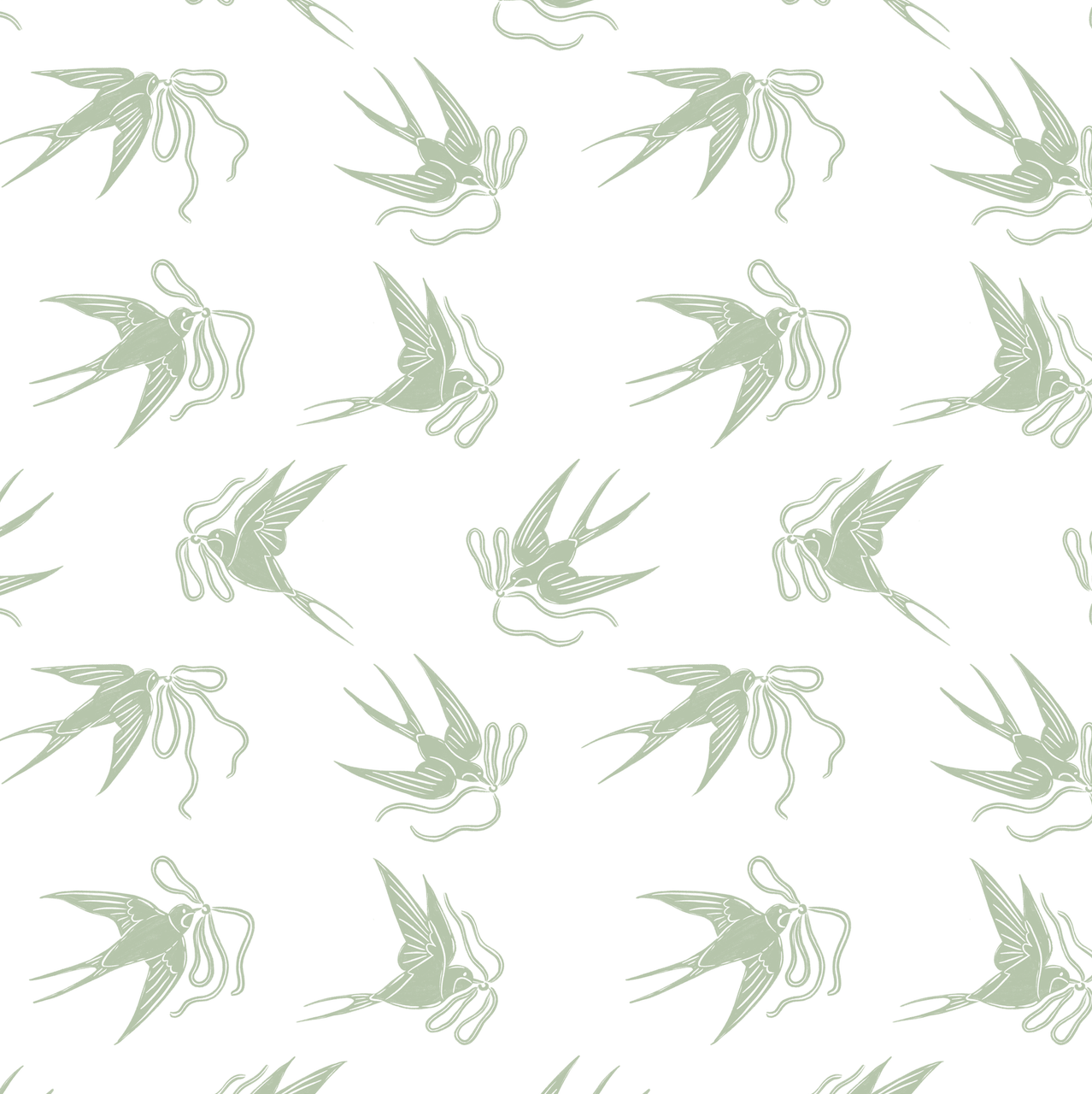 Sloane Floral Wallpaper in Soft Pastel Blue-Grey and Sage-Green