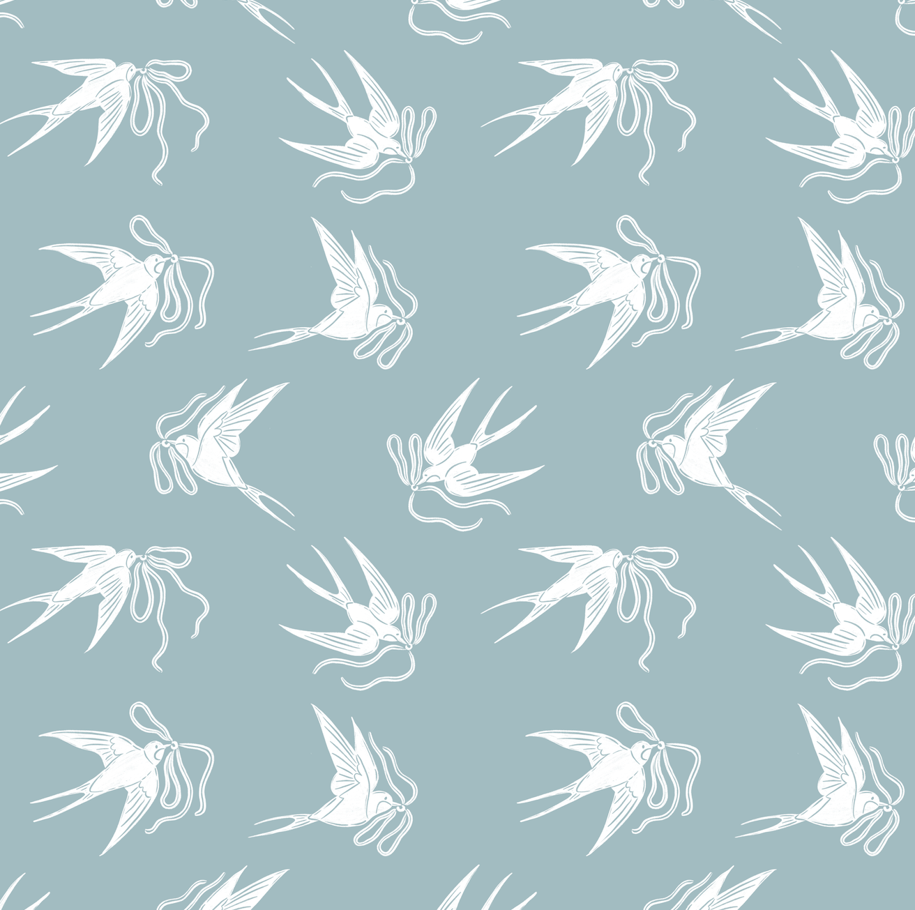 Sloane Floral Wallpaper in Soft Pastel Blue-Grey and Sage-Green