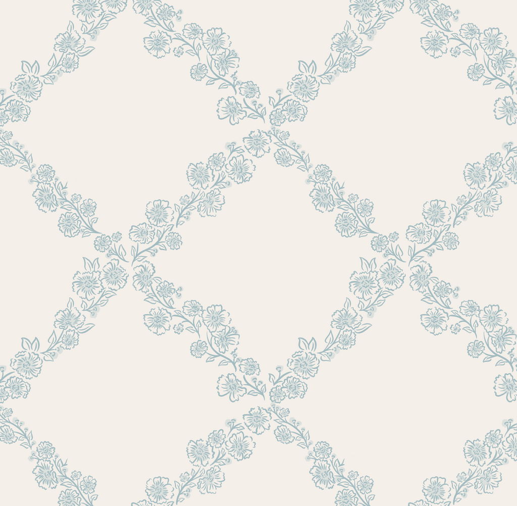 Pepper Floral Wallpaper in Blue, White and Beige - Traditional