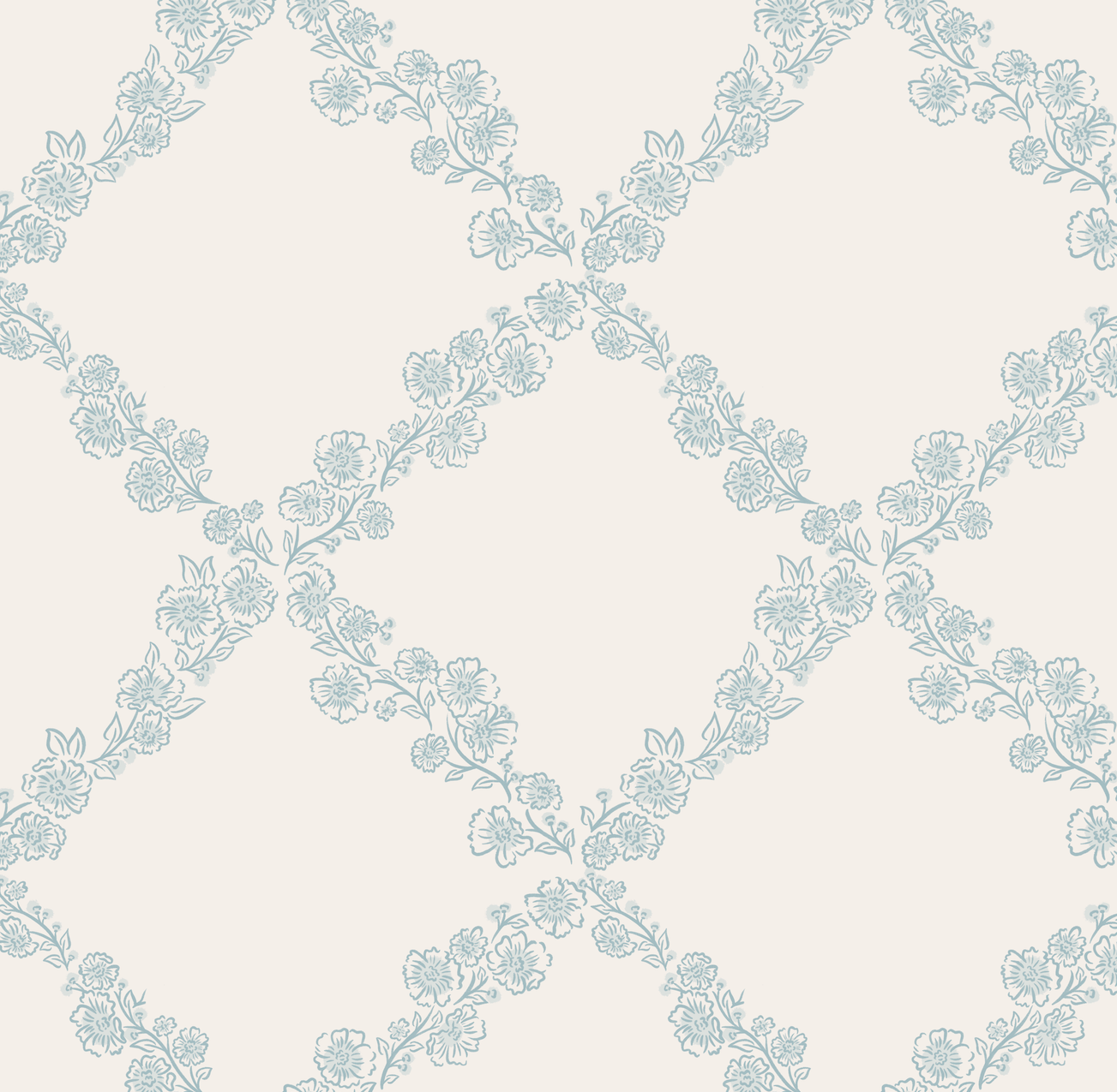Pepper Floral Wallpaper in Blue, White and Beige - Traditional