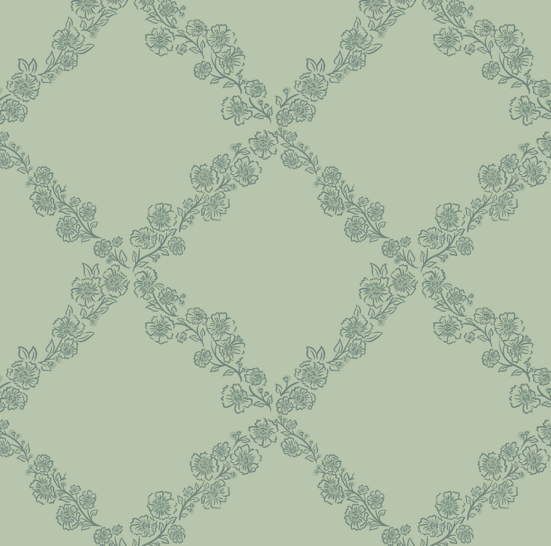 Pepper Floral Wallpaper in Blue, White and Beige - Traditional