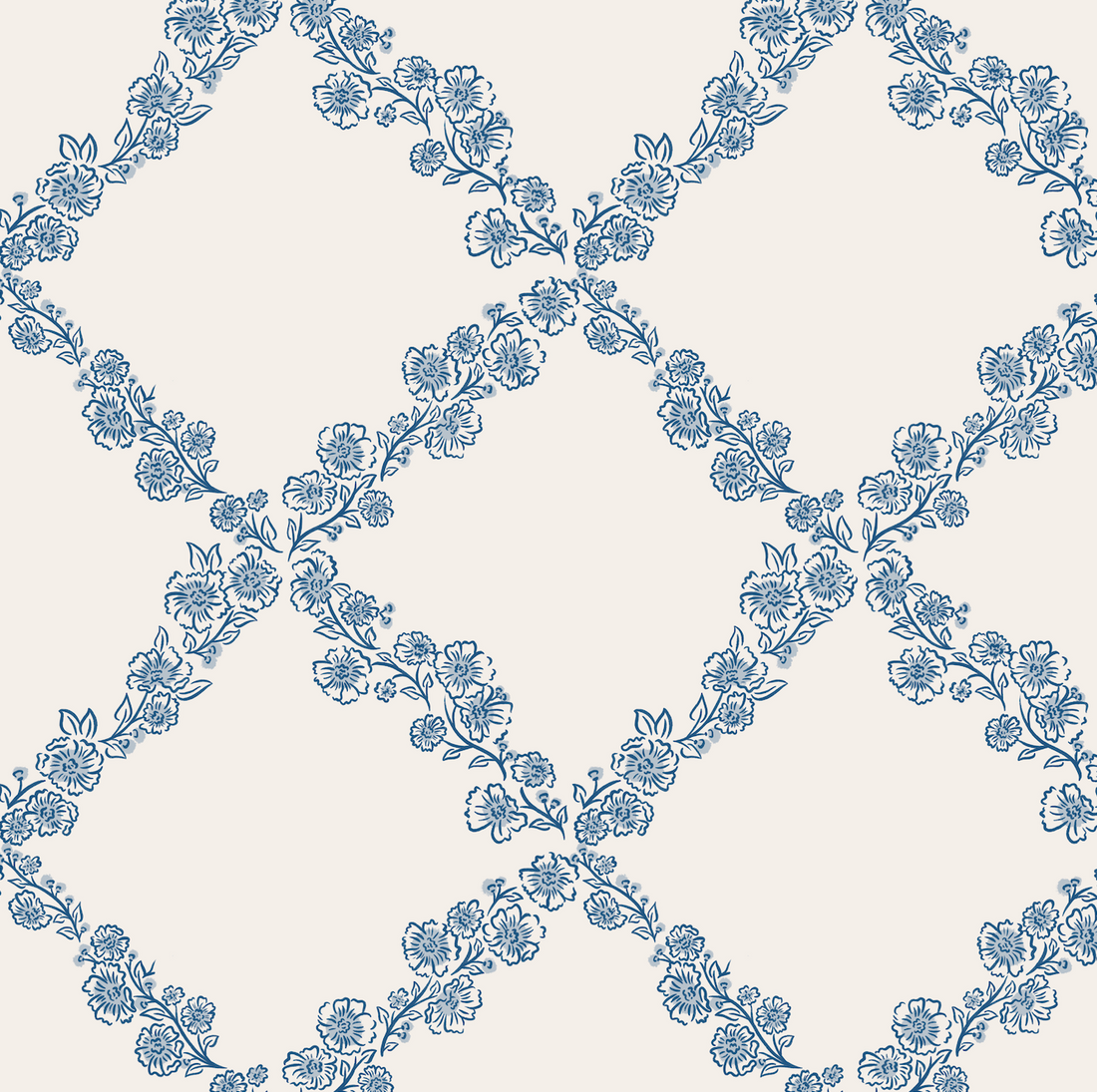 Pepper Floral Wallpaper in Blue, White and Beige - Traditional