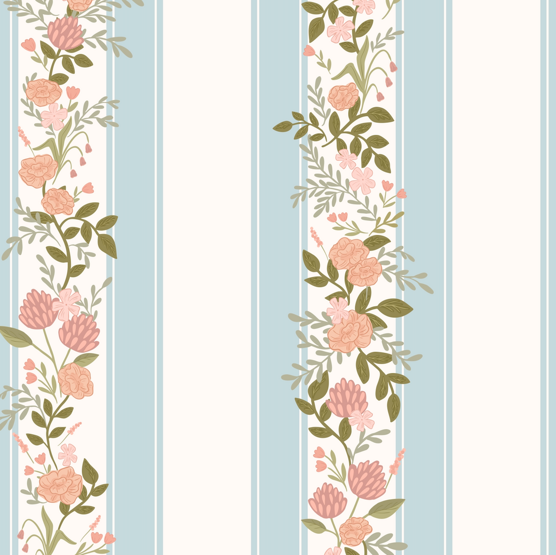 Evie Floral Removable Wallpaper in Sage-Green, Blush-Pink & Cream
