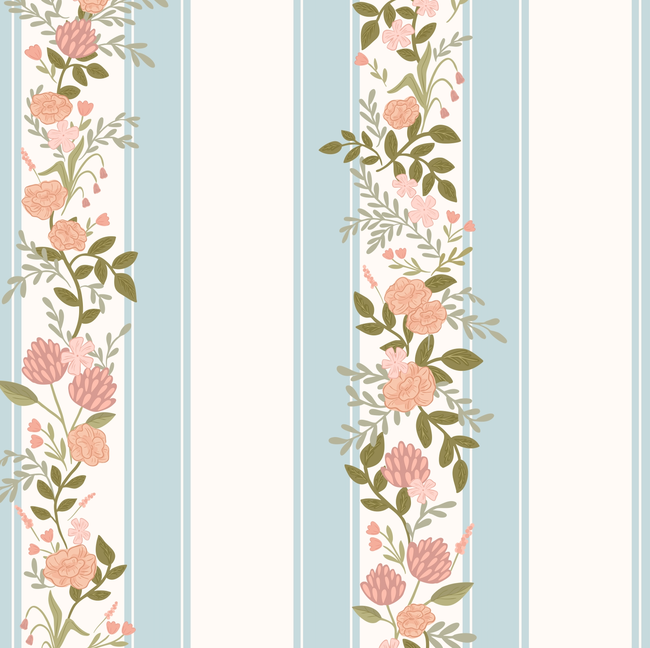 Evie Floral Removable Wallpaper in Sage-Green, Blush-Pink & Cream