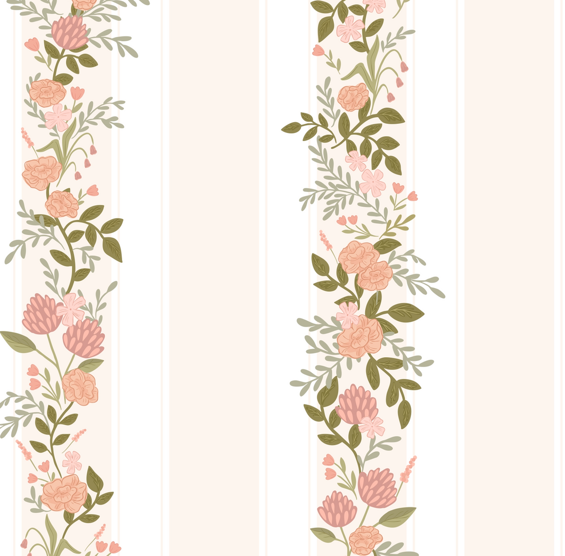 Evie Floral Removable Wallpaper in Sage-Green, Blush-Pink & Cream