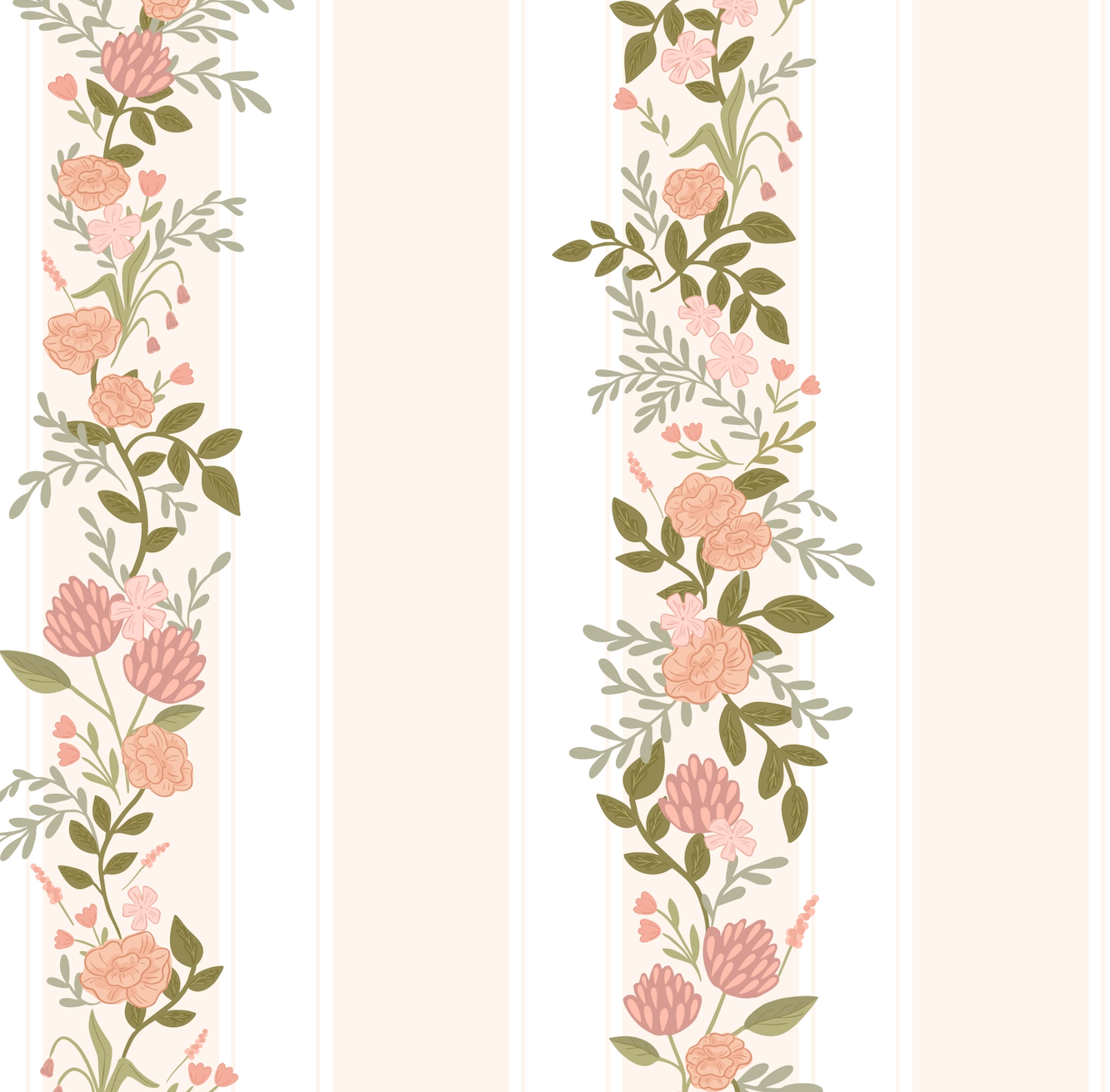 Evie Floral Removable Wallpaper in Sage-Green, Blush-Pink & Cream
