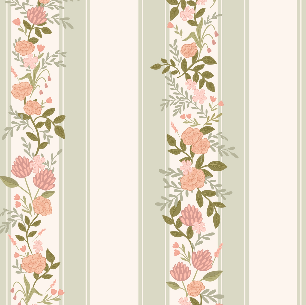 Evie Floral Removable Wallpaper in Sage-Green, Blush-Pink & Cream