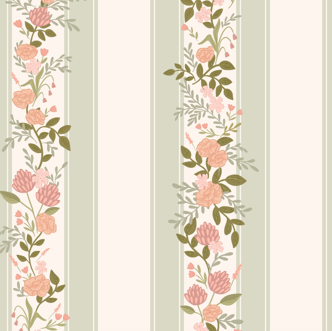 Evie Floral Removable Wallpaper in Sage-Green, Blush-Pink & Cream
