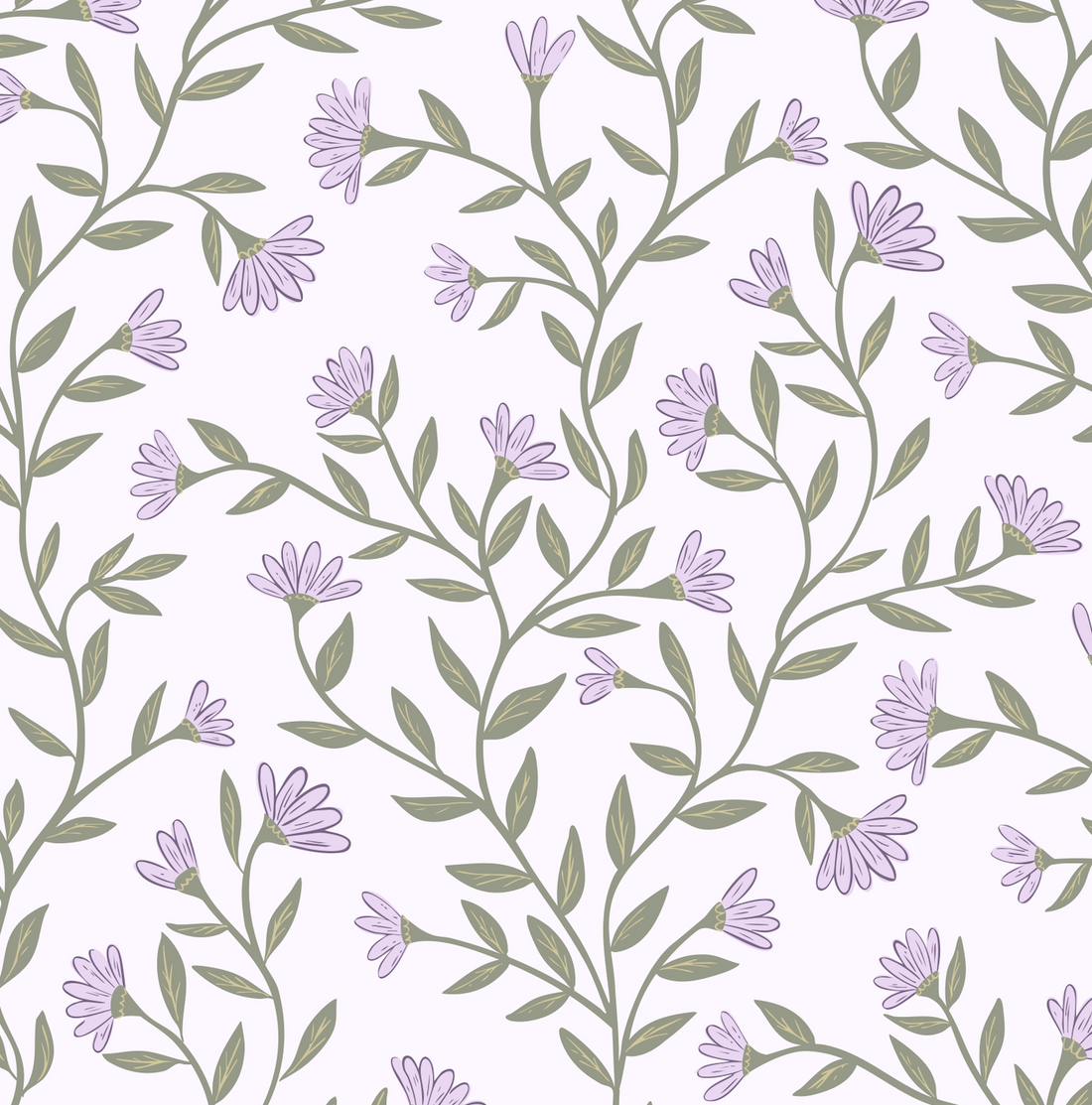 Kali Floral Wallpaper in Light Blue, Sage Green and White