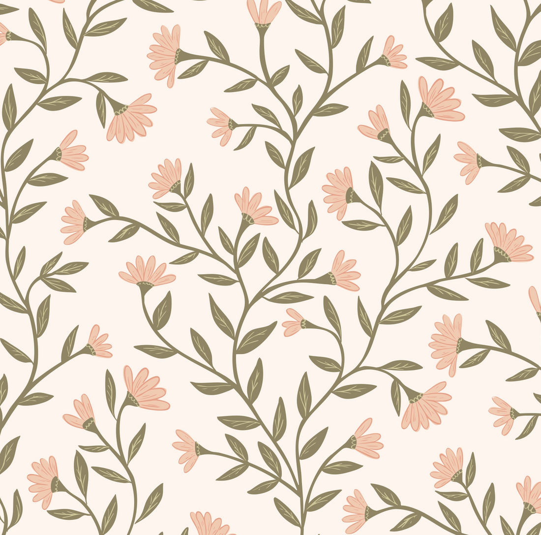 Kali Floral Wallpaper in Light Blue, Sage Green and White
