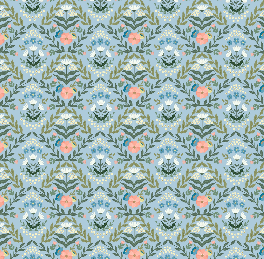 Zuri Floral Wallpaper in Green, Blue, Pink and White