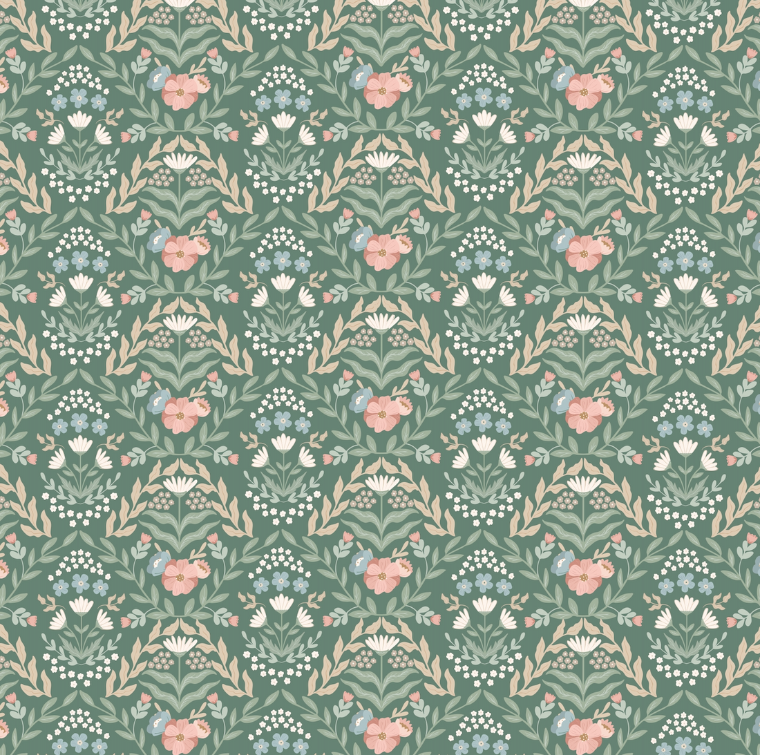 Zuri Floral Wallpaper in Green, Blue, Pink and White