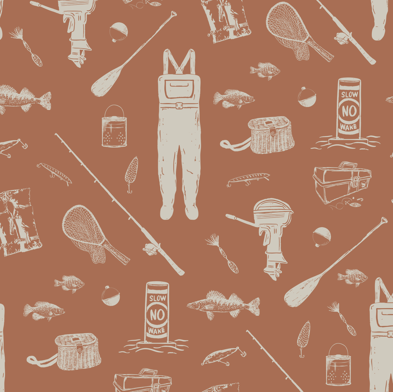 Moby Nautical Removable Wallpaper in Navy, Olive, and Terracotta