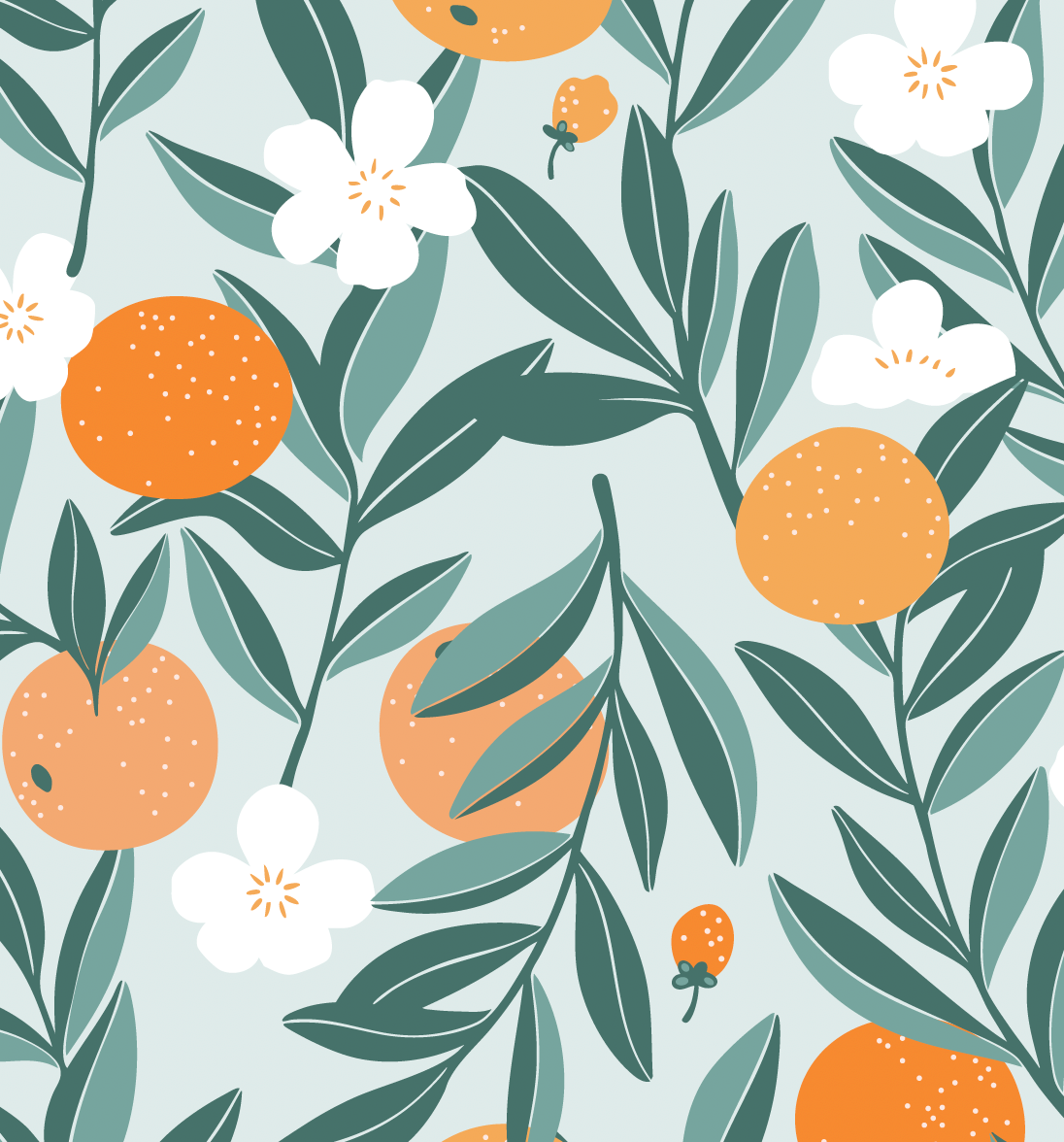 Talia Floral Removable Wallpaper in Orange, Green, and Cream