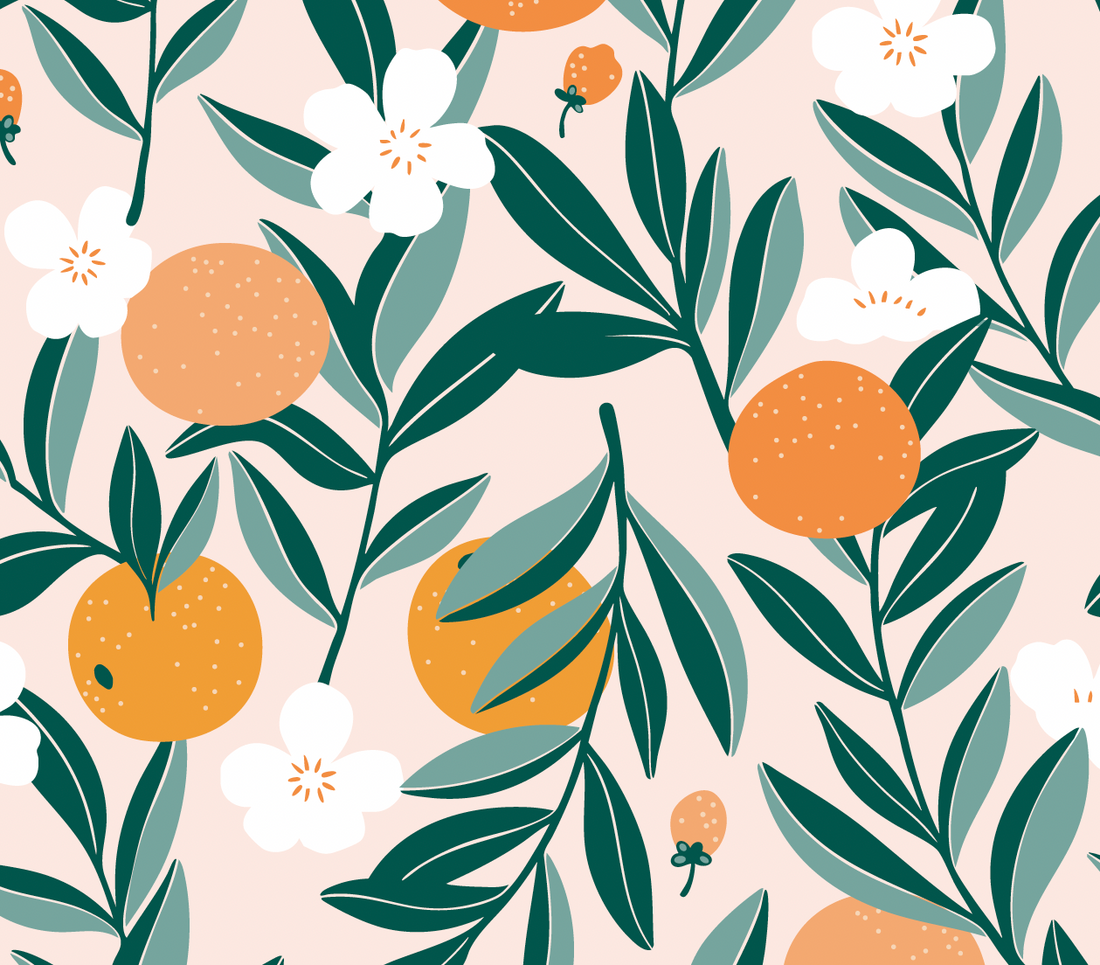 Talia Floral Removable Wallpaper in Orange, Green, and Cream