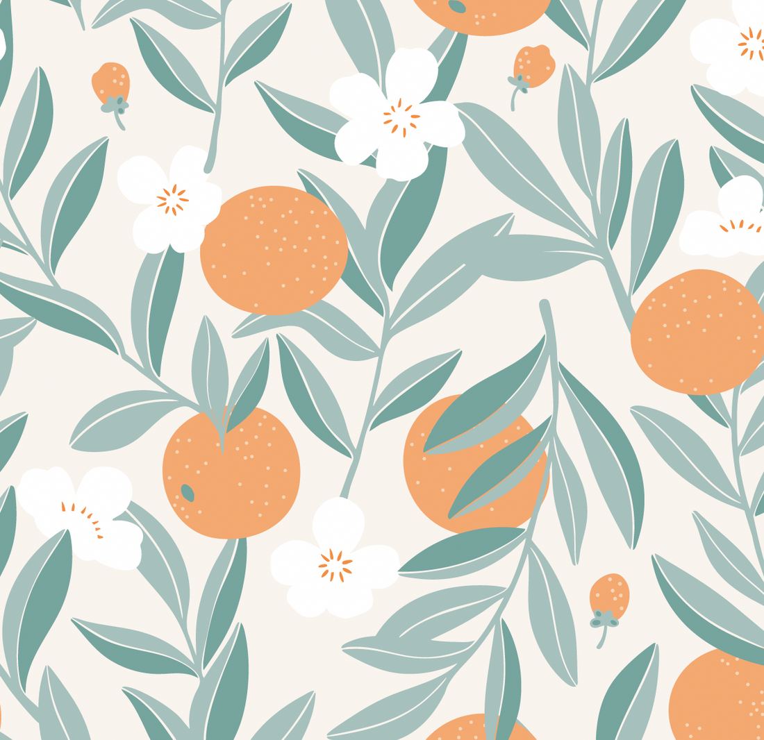 Talia Floral Removable Wallpaper in Orange, Green, and Cream