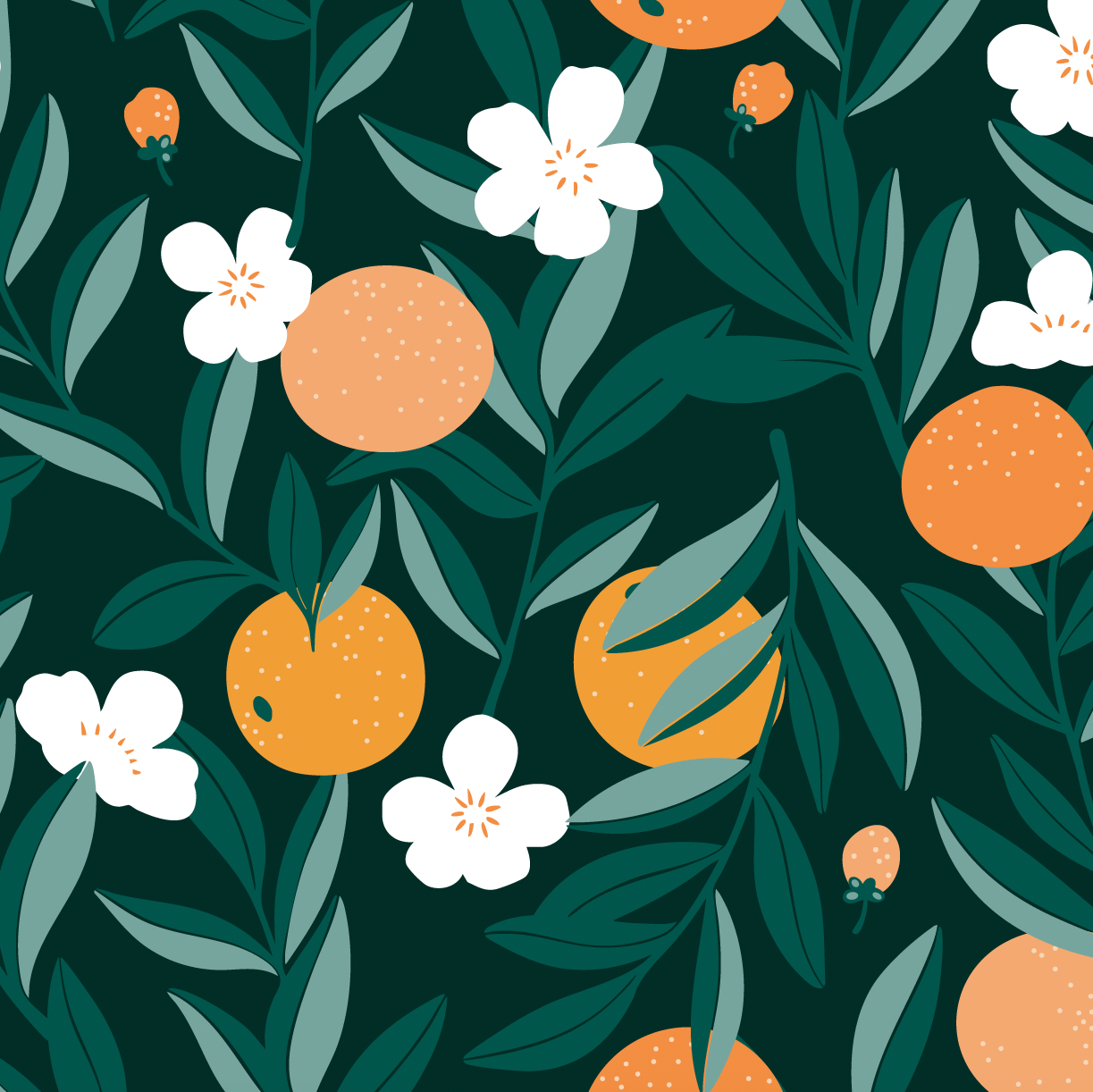 Talia Floral Removable Wallpaper in Orange, Green, and Cream