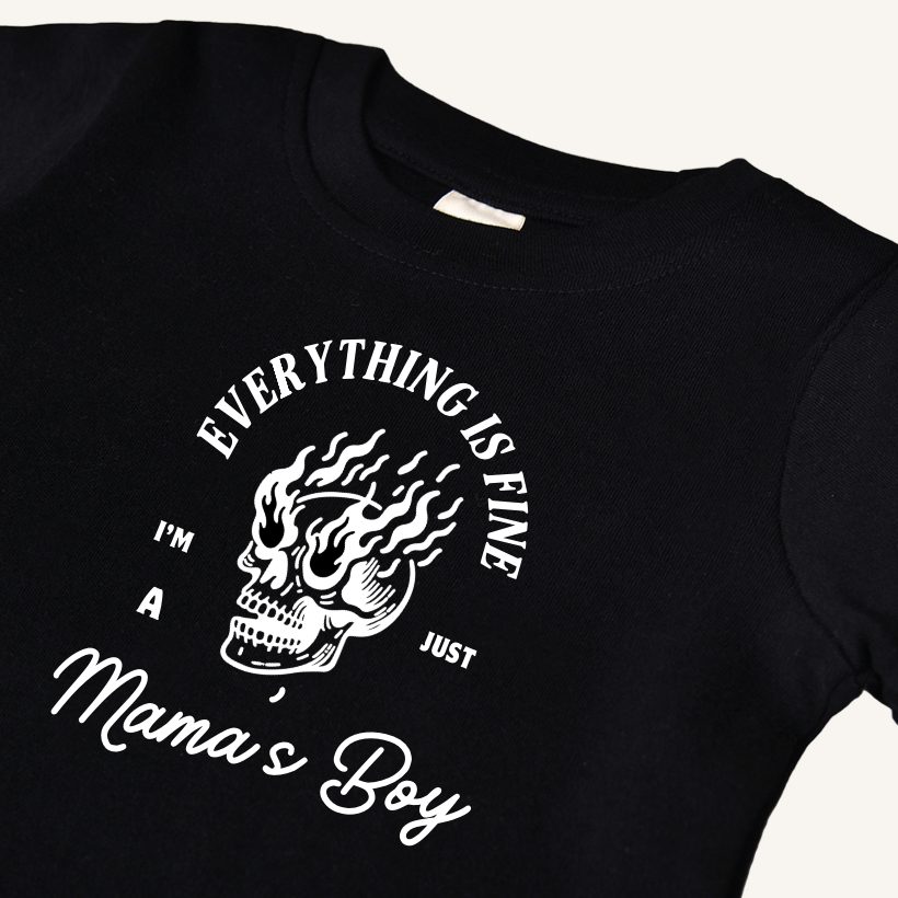 Everything's Fine Mama's Boy Graphic Kids Tee - Black & White