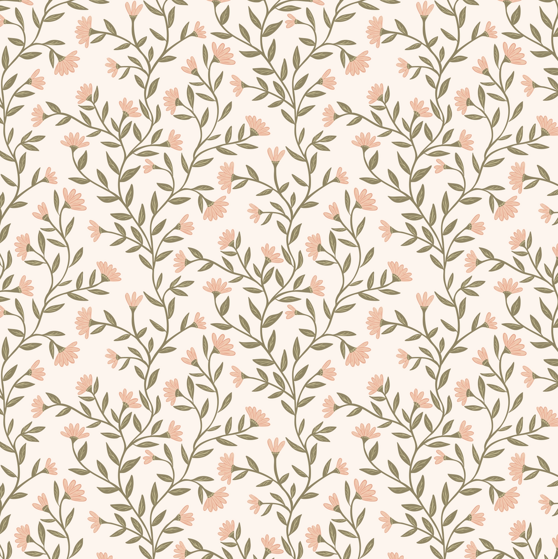 Kali Floral Wallpaper in Light Blue, Sage Green and White