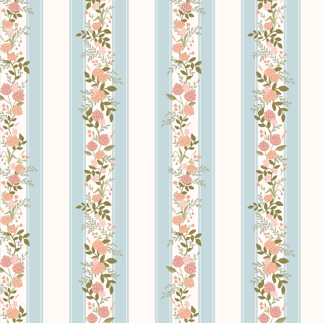 Evie Floral Removable Wallpaper in Sage-Green, Blush-Pink & Cream