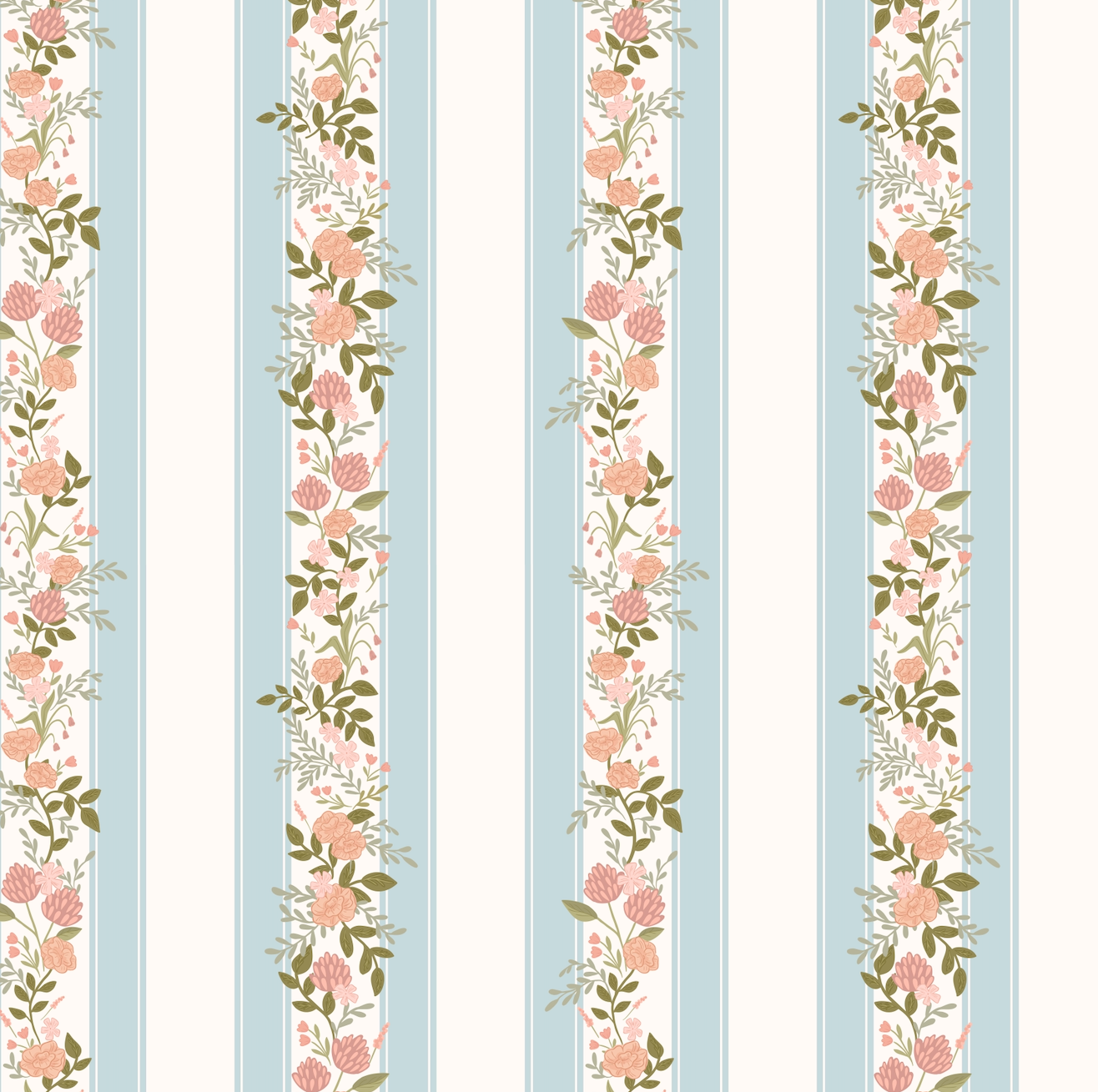 Evie Floral Removable Wallpaper in Sage-Green, Blush-Pink & Cream