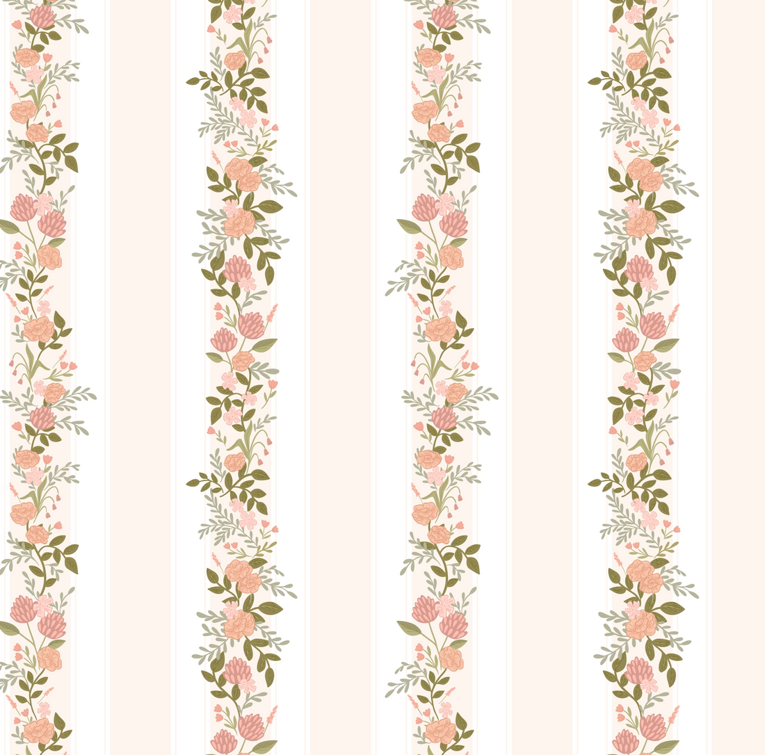 Evie Floral Removable Wallpaper in Sage-Green, Blush-Pink & Cream