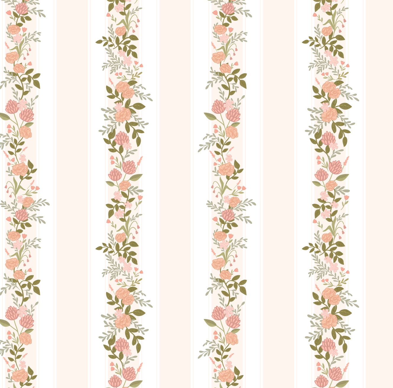 Evie Floral Removable Wallpaper in Sage-Green, Blush-Pink & Cream