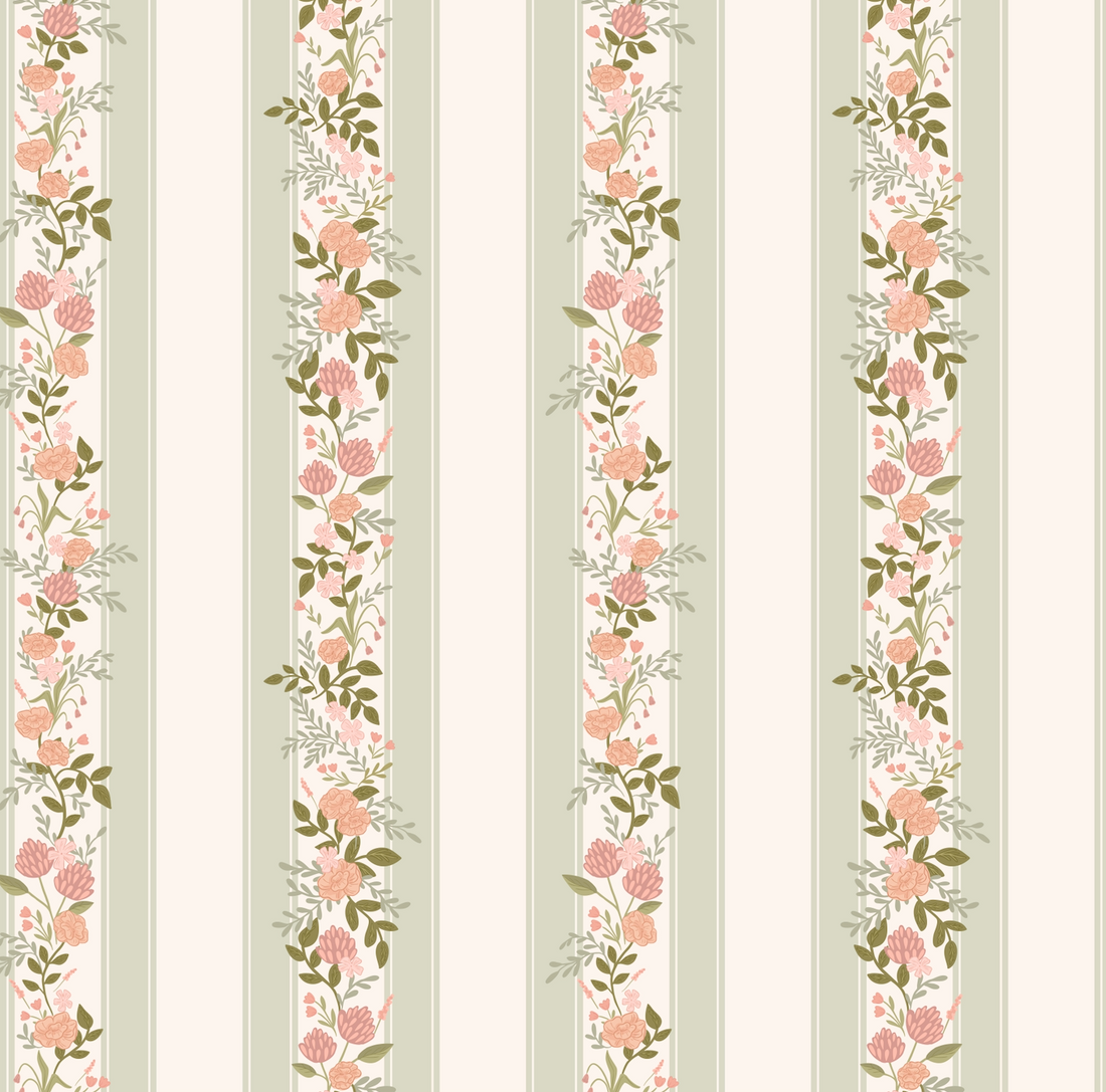 Evie Floral Removable Wallpaper in Sage-Green, Blush-Pink & Cream