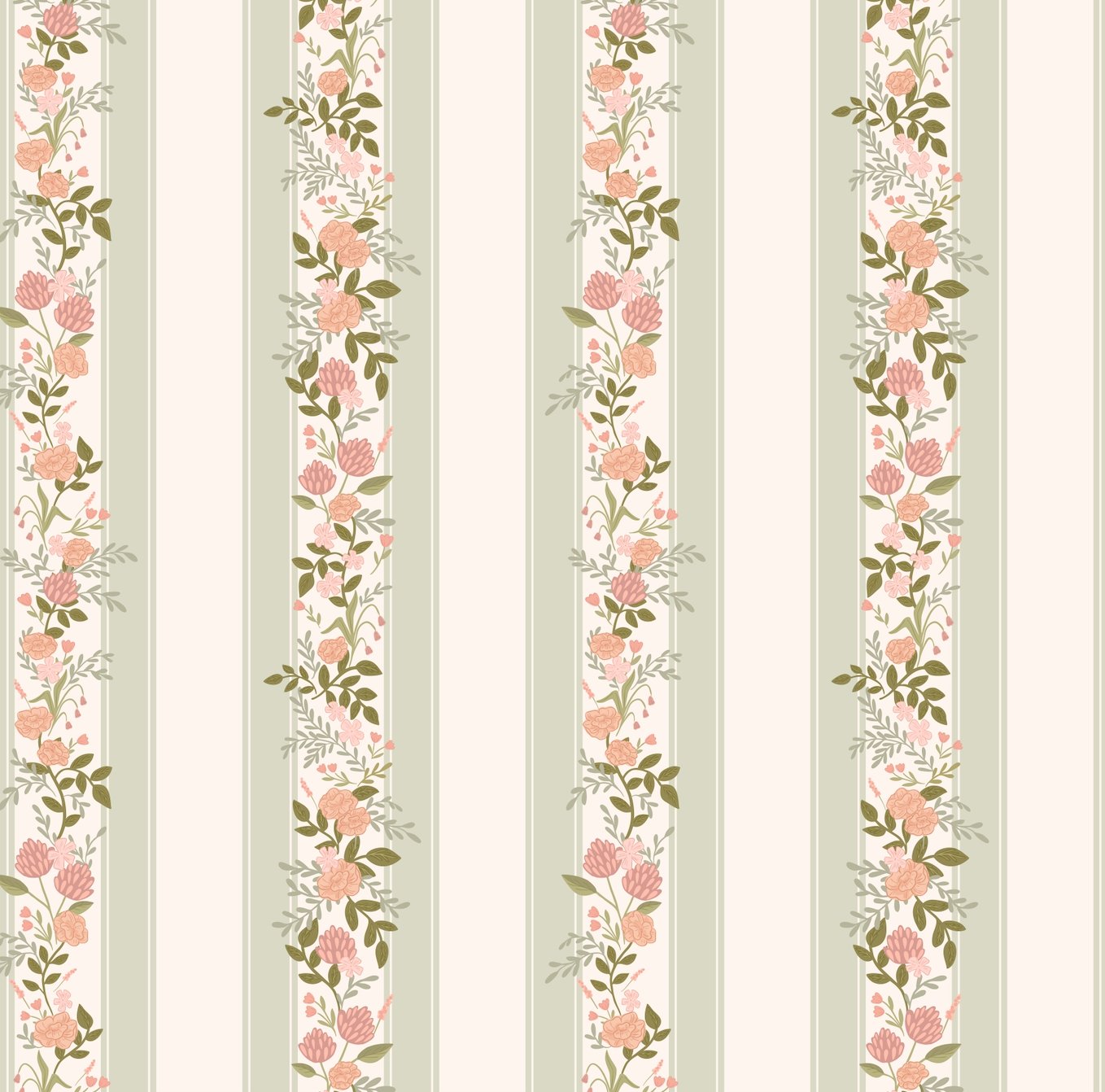 Evie Floral Removable Wallpaper in Sage-Green, Blush-Pink & Cream