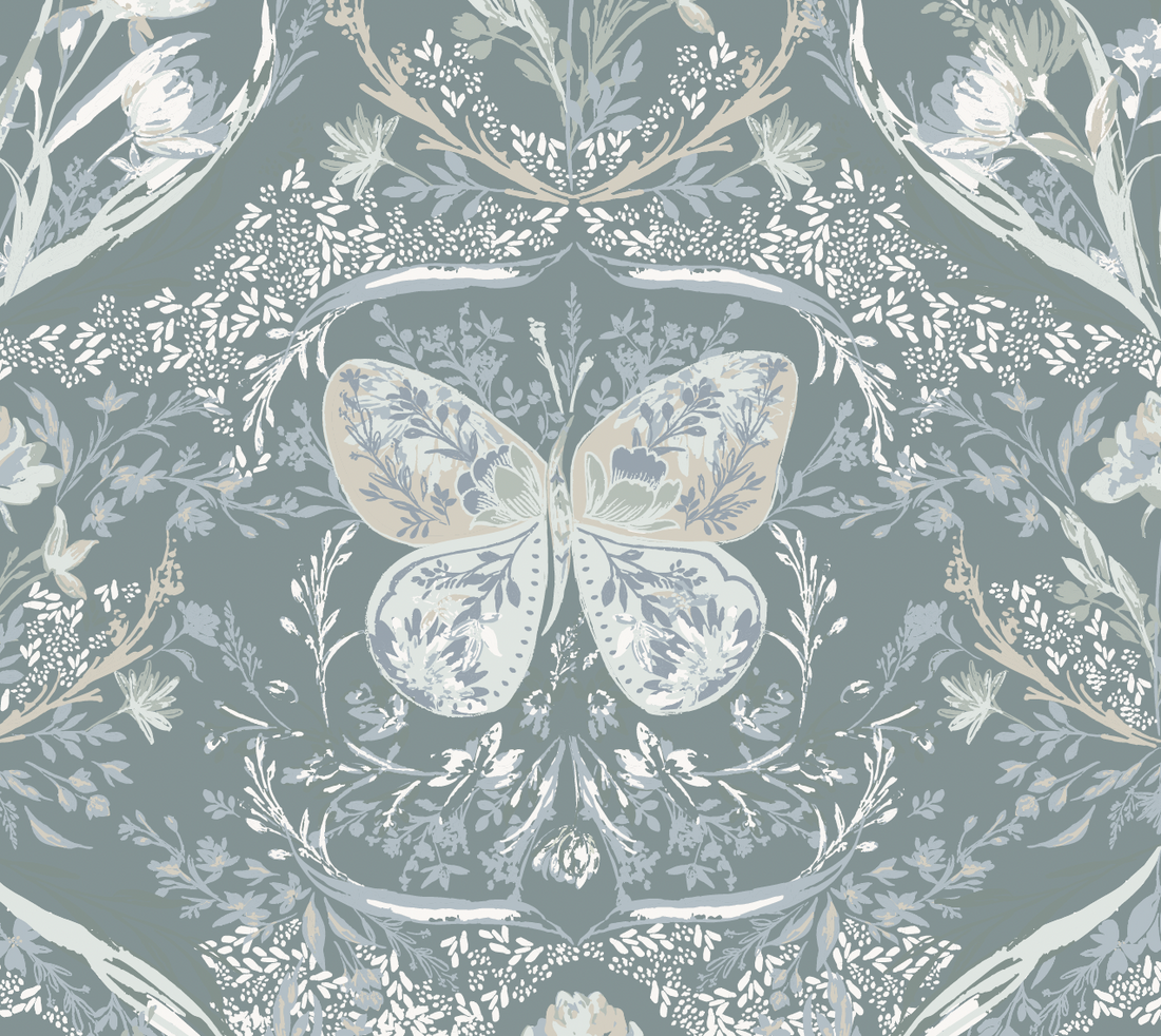 Cami Romantic Floral Removable Wallpaper in Dusty Blue and Sage