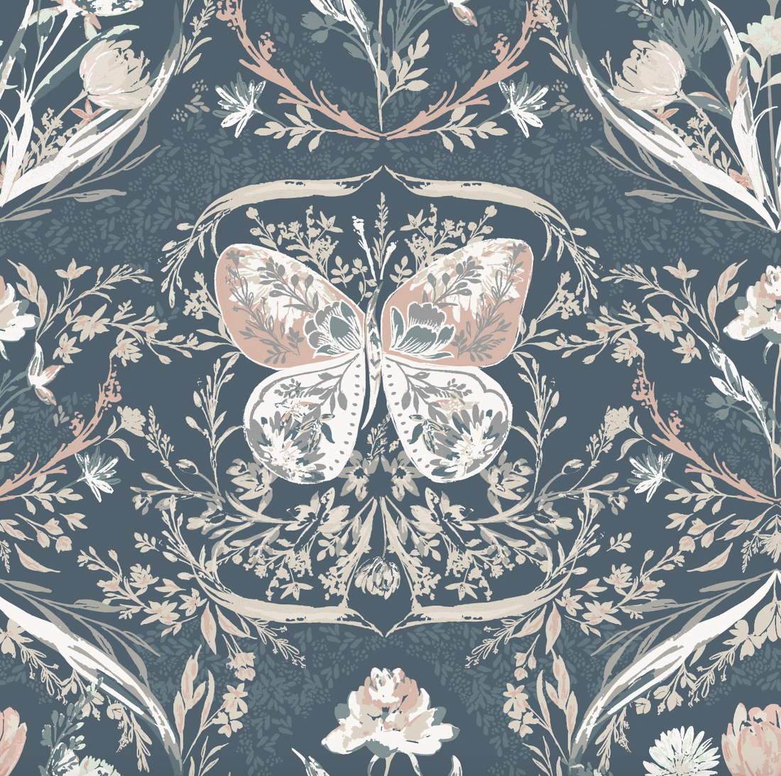 Cami Romantic Floral Removable Wallpaper in Dusty Blue and Sage