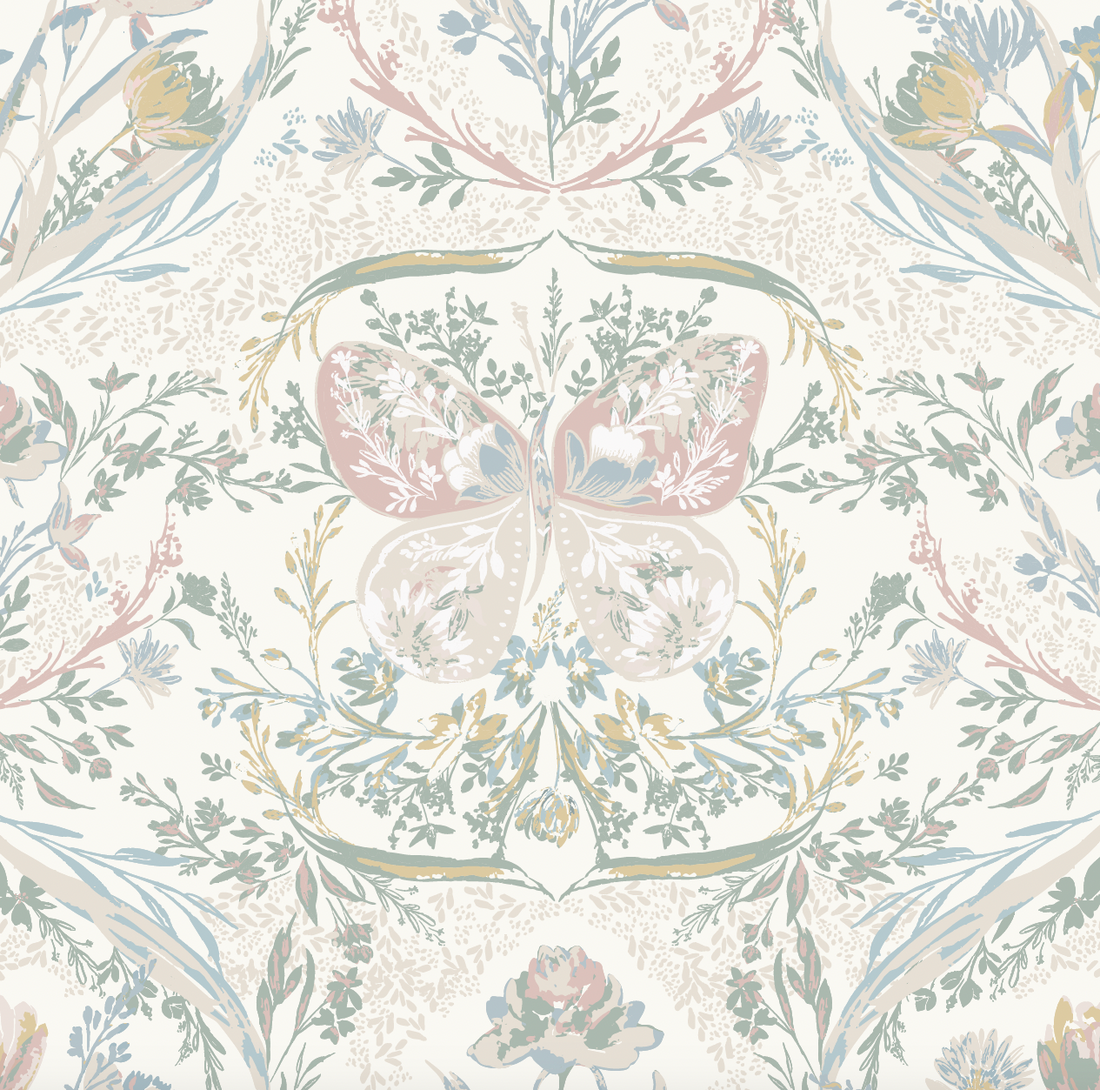 Cami Romantic Floral Removable Wallpaper in Dusty Blue and Sage