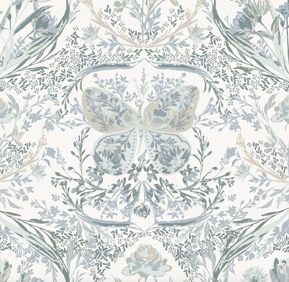 Cami Romantic Floral Removable Wallpaper in Dusty Blue and Sage