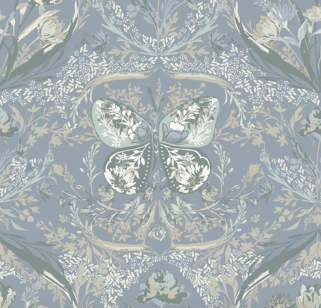 Cami Romantic Floral Removable Wallpaper in Dusty Blue and Sage