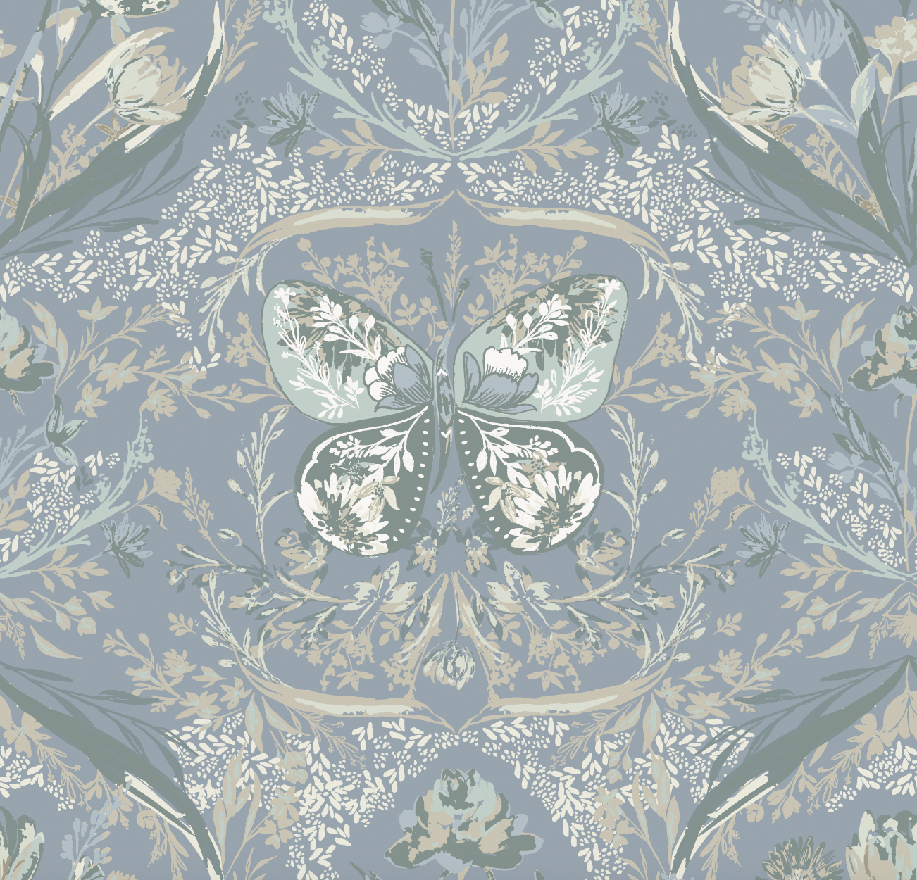 Cami Romantic Floral Removable Wallpaper in Dusty Blue and Sage