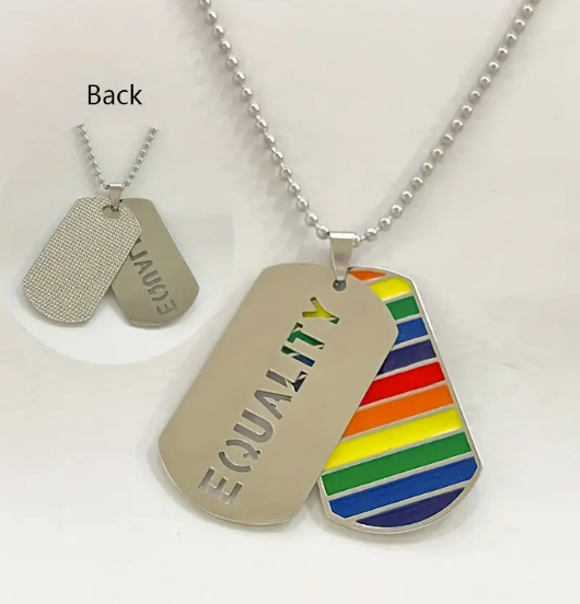 Pride "Dog Tags" Style Necklace – Rainbow Flag Stainless Steel Pendant (Pride, Love, Equality Designs)
