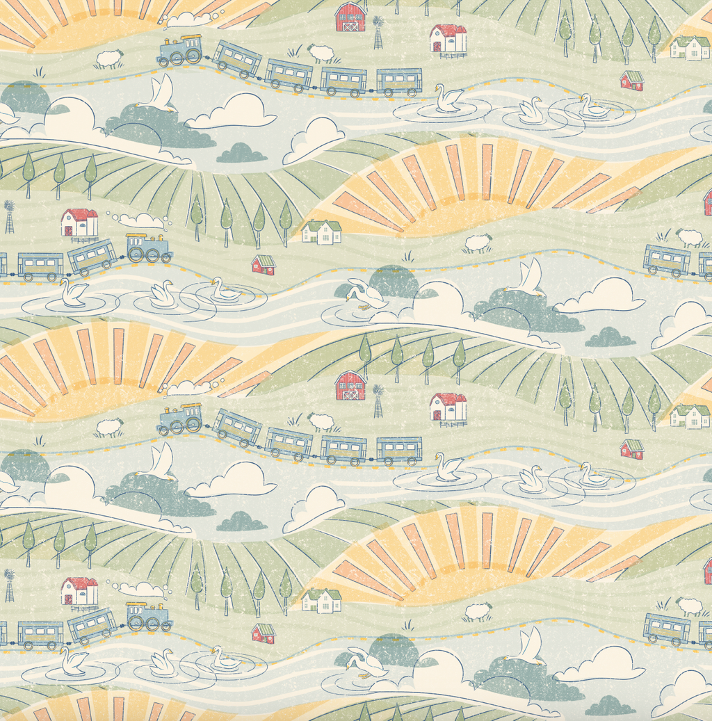 Tommy Whimsical Illustrative Wallpaper in Green, Yellow & Blue
